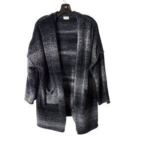 POL Women's Black & Gray Open Front Cardigan Sweater Size M